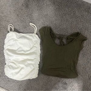 Free People ruched white bodysuit and Free people lace up bodysuit in green